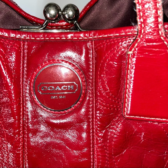 Coach Carryall Signature Stitch Frame (F15658) Berry Patent Leather Tote - Picture 11 of 14